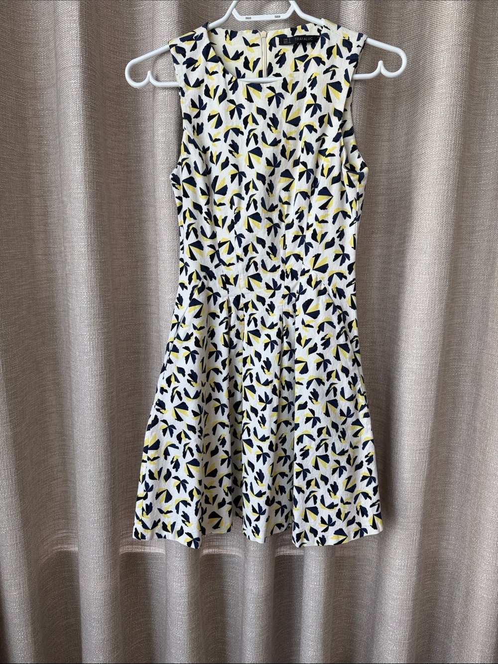 Zara White Mini Dress with Navy & Yellow Abstract Print